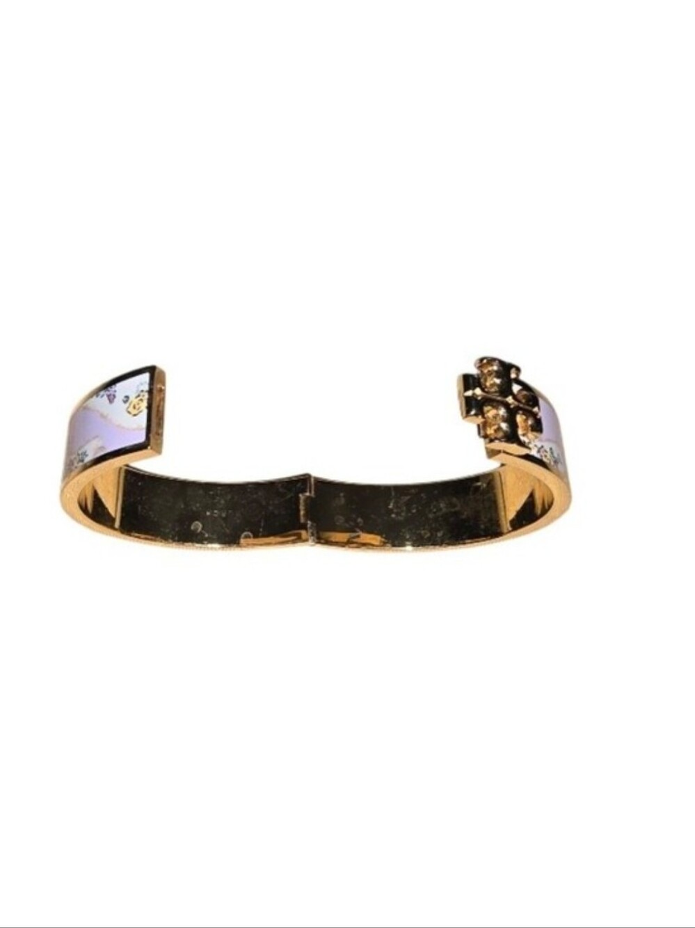 Fashion Jewelry Lavender Hinged Enamel Floral Gold-Trim Logo Hinge Bracelet - Picture 3 of 8